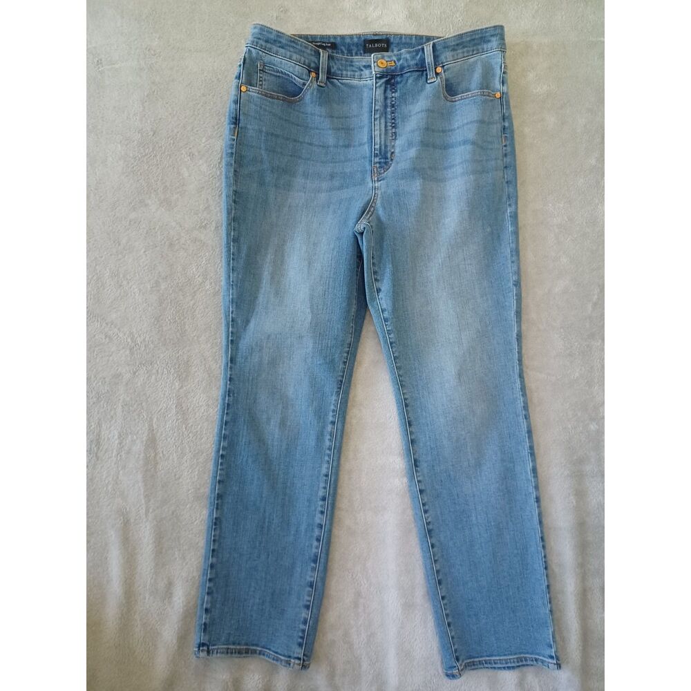 Talbots Jeans Sz 14 Petite Straight Ankle Leg High Waist Medium Blue Wash Womens